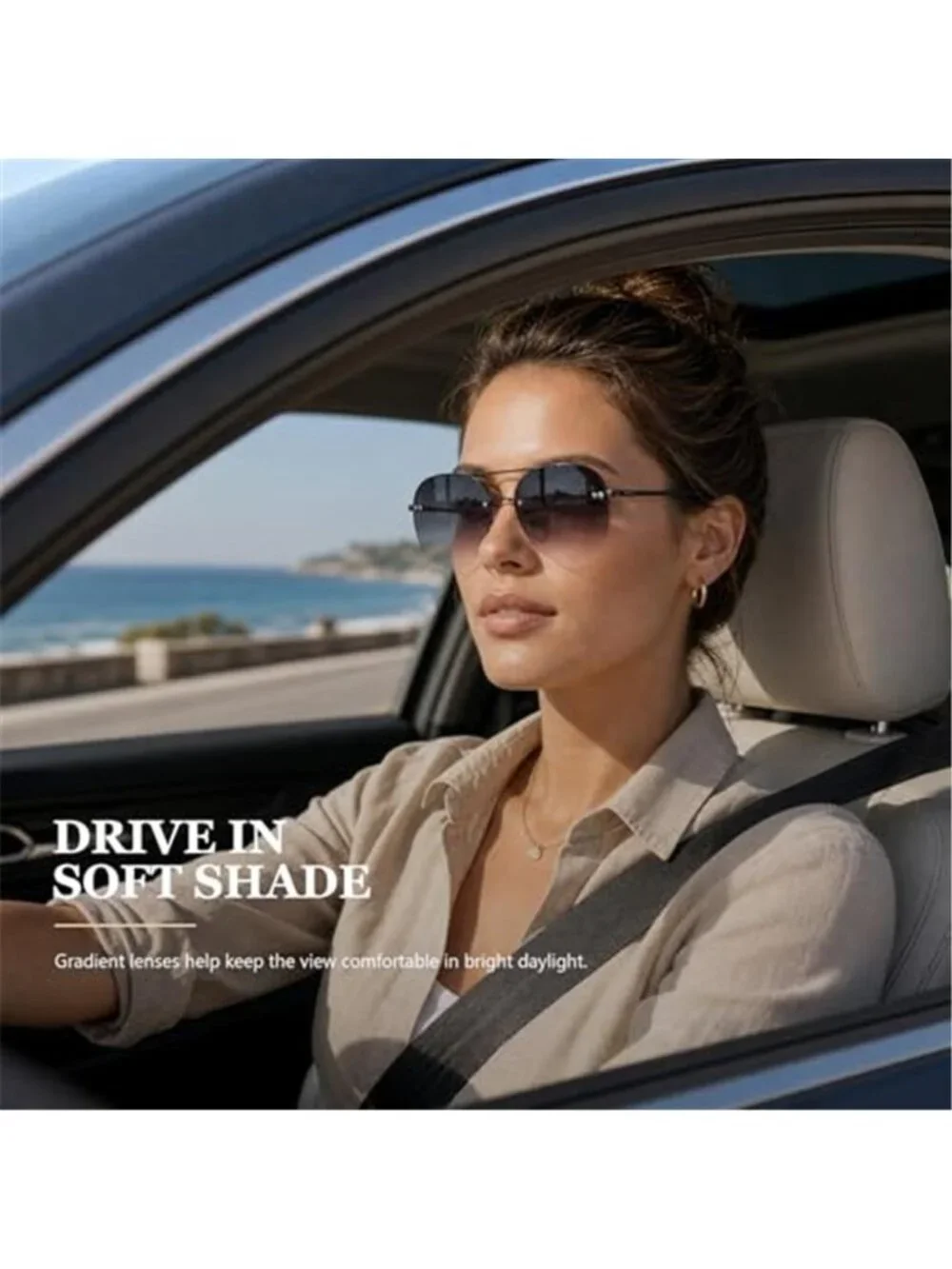 Womens Rimless Aviator Sunglasses Oversized Gradient Lens UV400 Frameless Shades